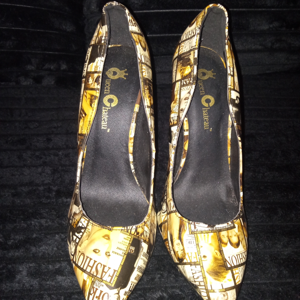 Black and Gold Newspaper Heels